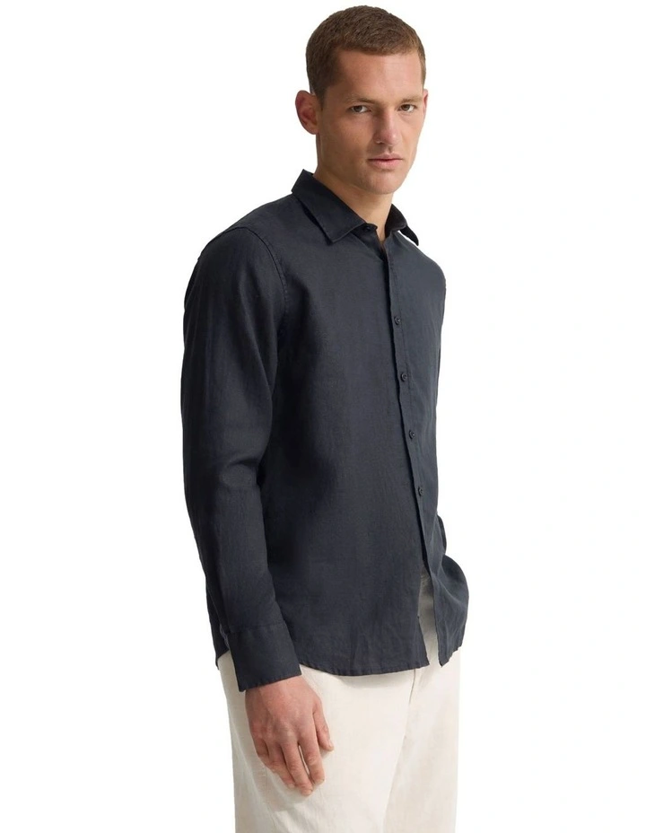Cooper Organic Linen Long Sleeve Shirt in Black image 3