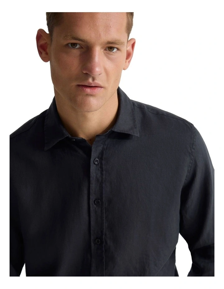 Cooper Organic Linen Long Sleeve Shirt in Black image 4