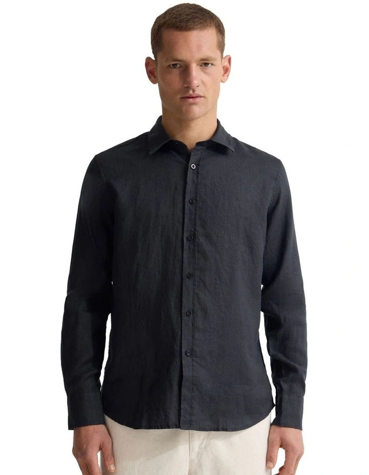 Cooper Organic Linen Long Sleeve Shirt in Black image 5