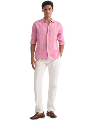 Cooper French Linen Long Sleeve Shirt in Red