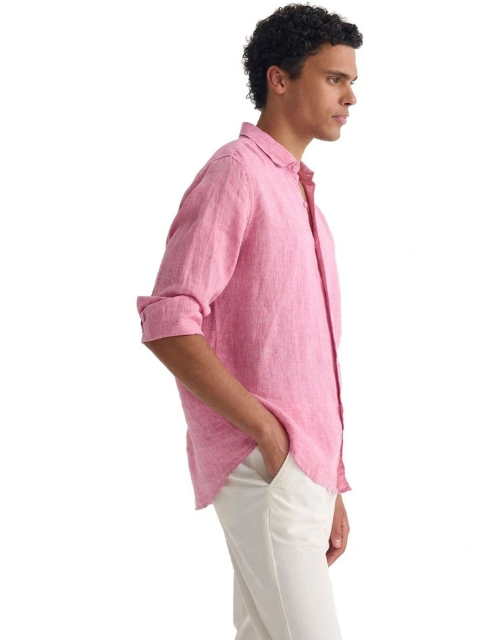 Cooper French Linen Long Sleeve Shirt in Red image 3
