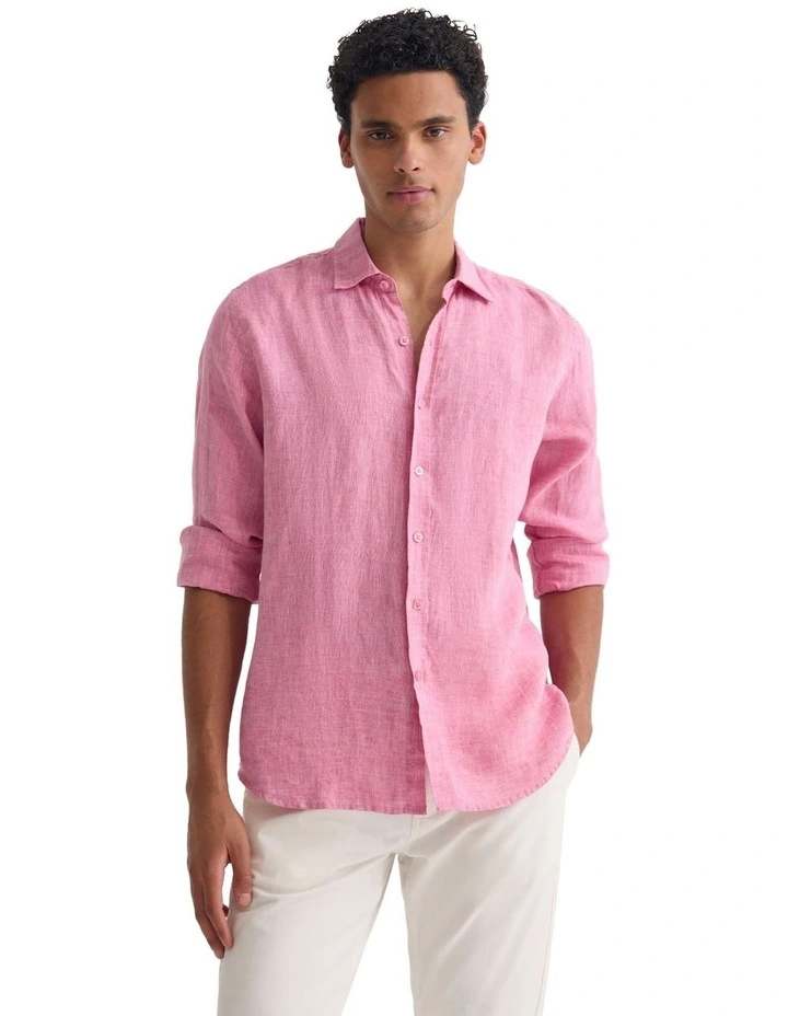 Cooper French Linen Long Sleeve Shirt in Red image 5