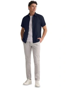 Leyton French Linen Short Sleeve Shirt in Deep Navy