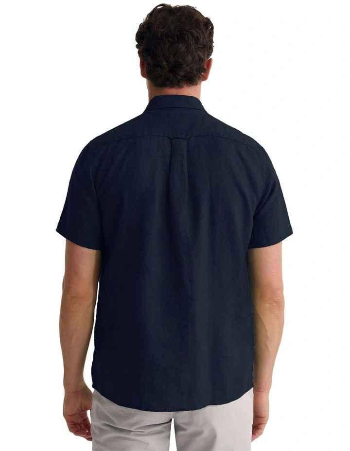 Leyton French Linen Short Sleeve Shirt in Deep Navy image 2
