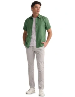 Leyton French Linen Short Sleeve Shirt in Green