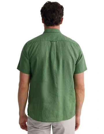 Leyton French Linen Short Sleeve Shirt in Green