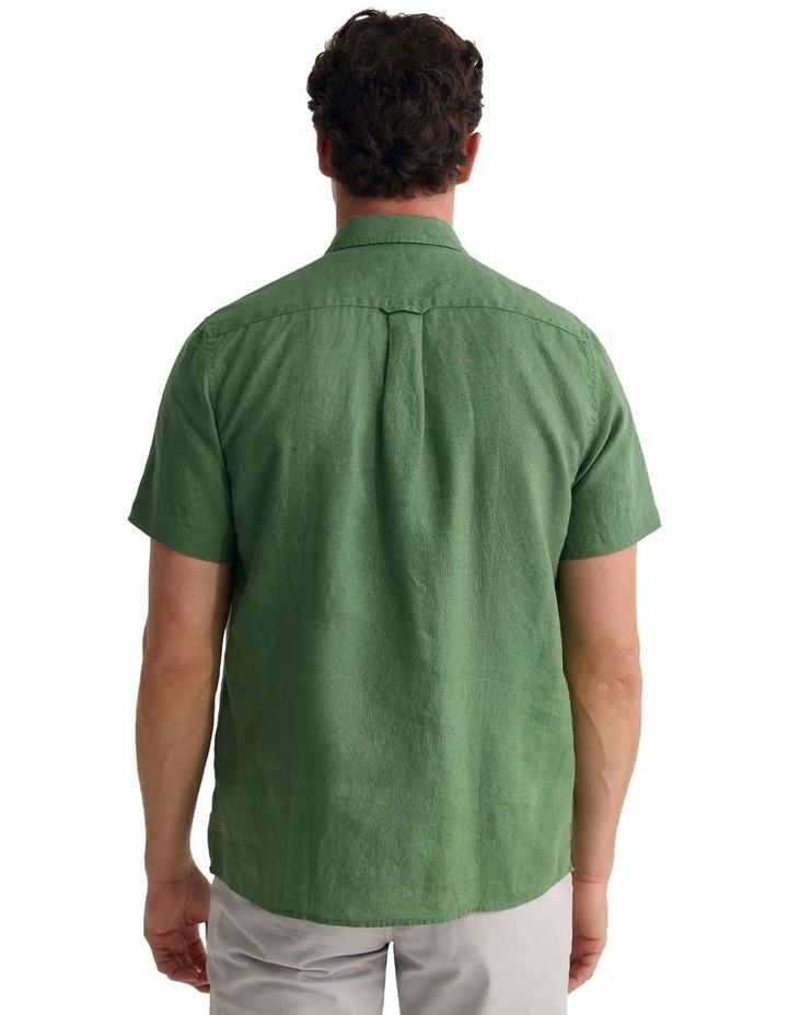 Leyton French Linen Short Sleeve Shirt in Green image 2