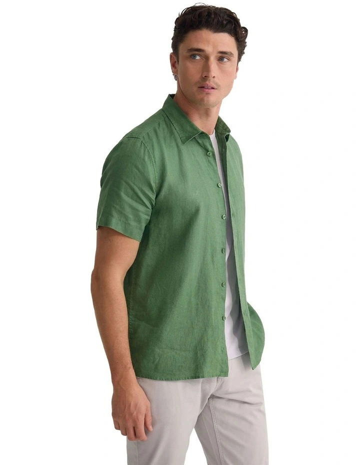 Leyton French Linen Short Sleeve Shirt in Green image 3