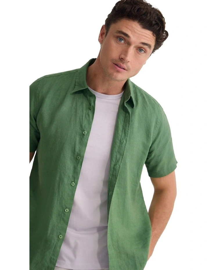 Leyton French Linen Short Sleeve Shirt in Green image 4