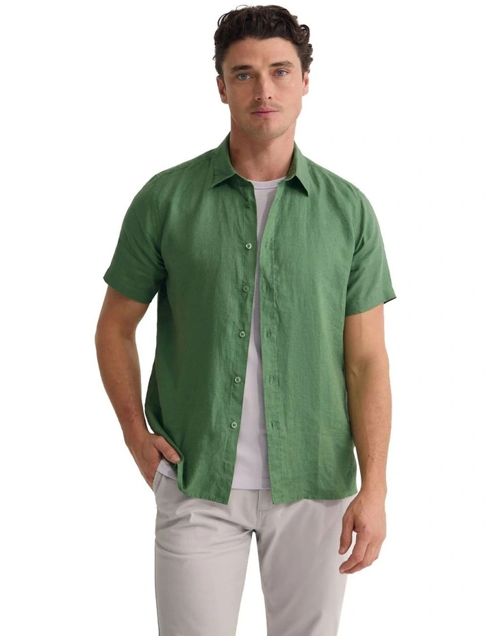 Leyton French Linen Short Sleeve Shirt in Green image 5