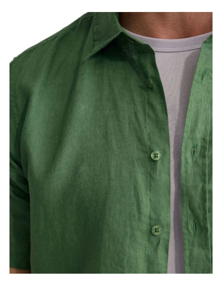Leyton French Linen Short Sleeve Shirt in Green image 6