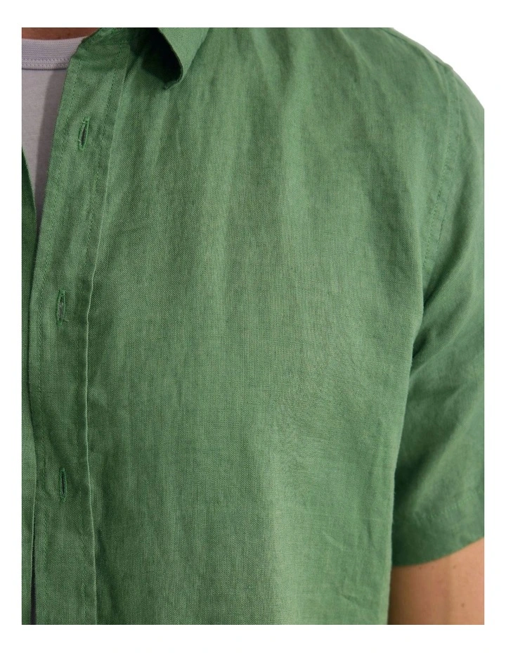 Leyton French Linen Short Sleeve Shirt in Green image 7