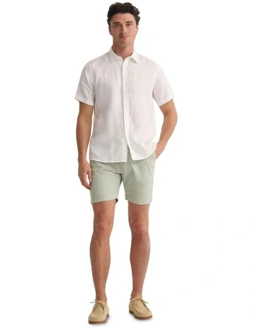 Leyton French Linen Short Sleeve Shirt in White