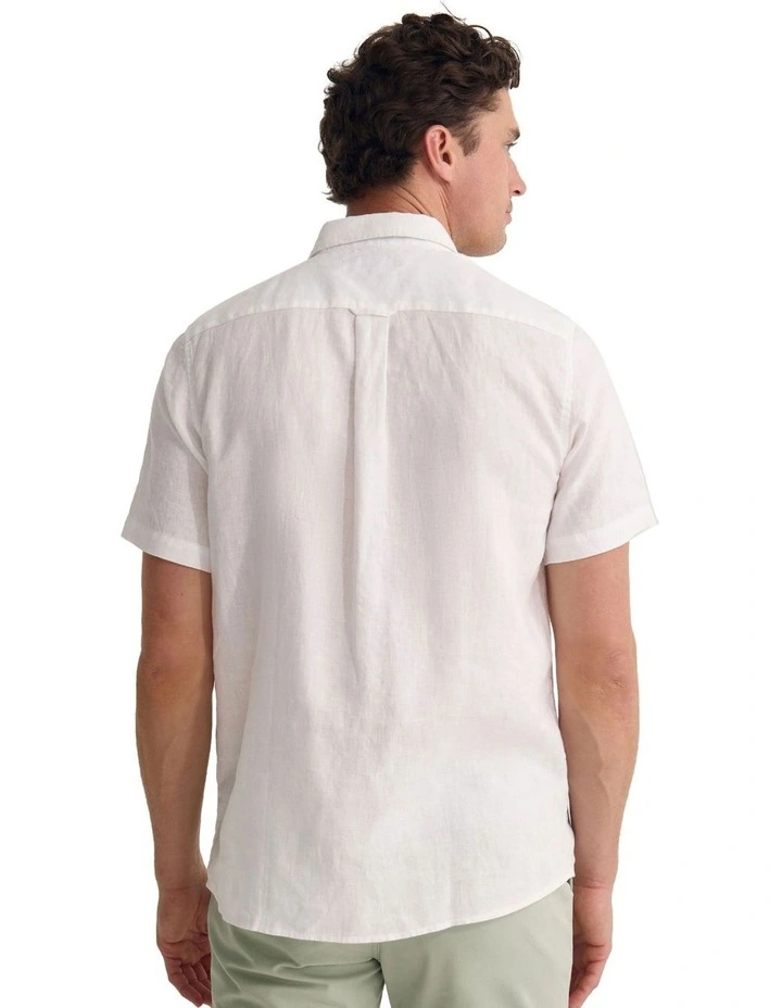 Leyton French Linen Short Sleeve Shirt in White image 2