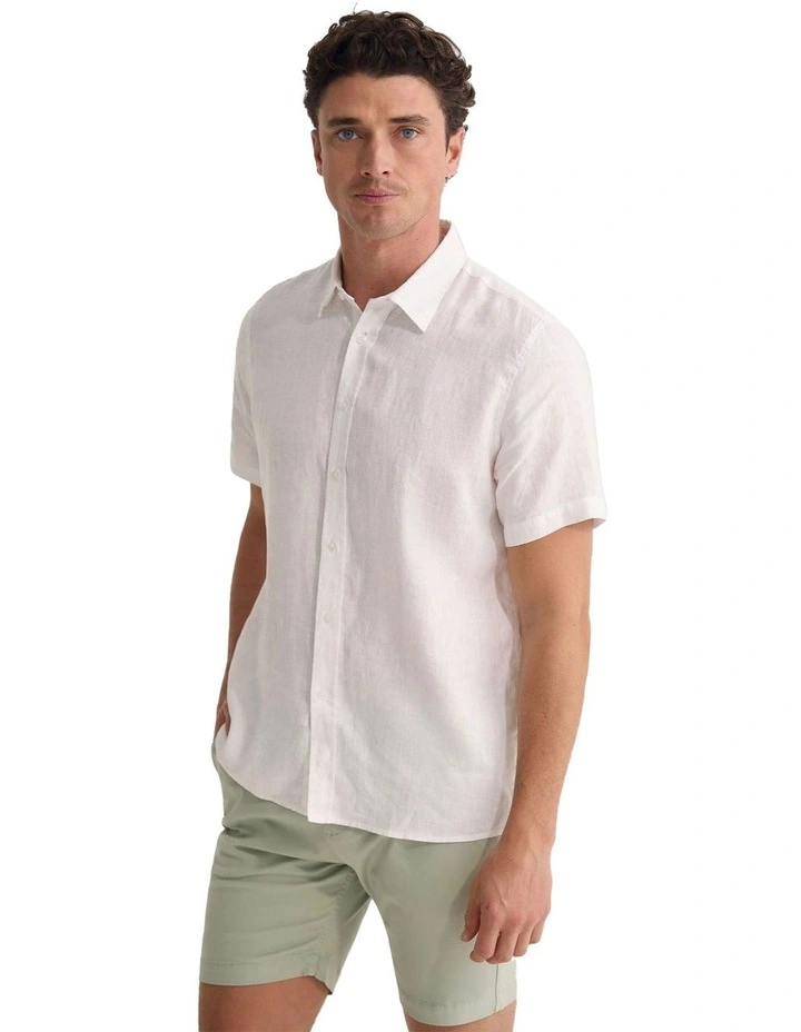 Leyton French Linen Short Sleeve Shirt in White image 3