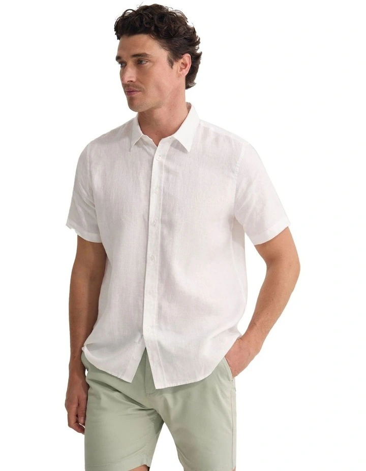 Leyton French Linen Short Sleeve Shirt in White image 4