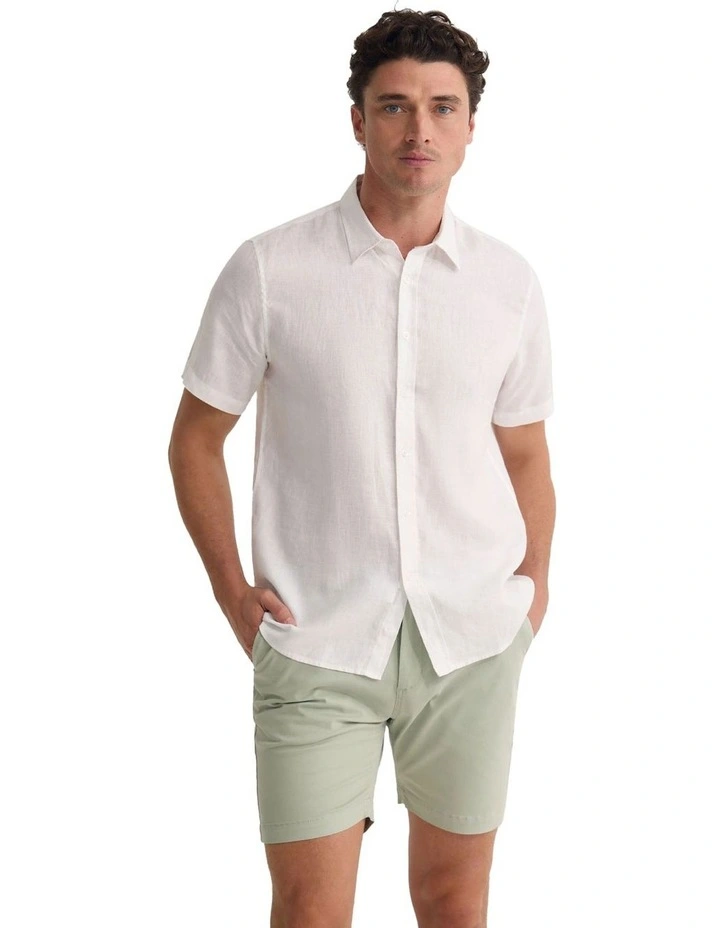 Leyton French Linen Short Sleeve Shirt in White image 5