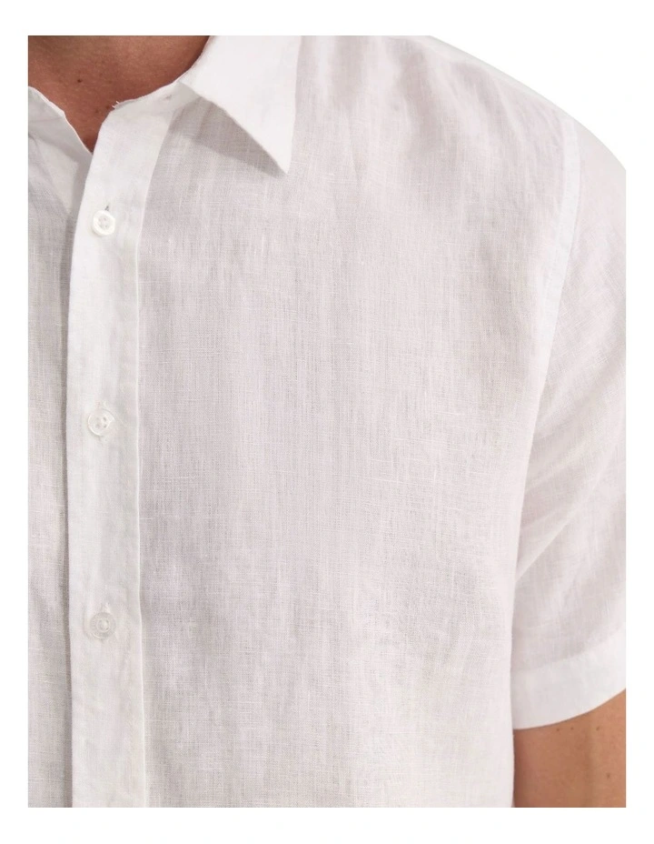 Leyton French Linen Short Sleeve Shirt in White image 6