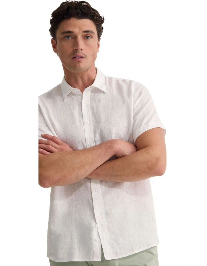 Leyton French Linen Short Sleeve Shirt in White image 7