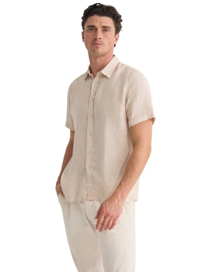 Leyton French Linen Short Sleeve Shirt in Natural image 3