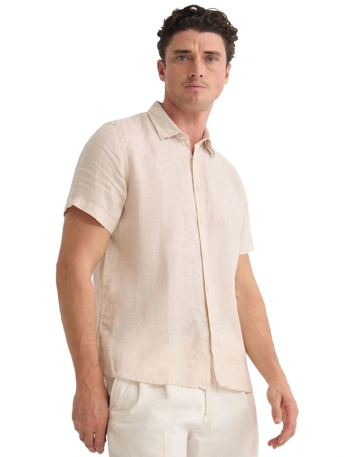Leyton French Linen Short Sleeve Shirt in Natural image 4