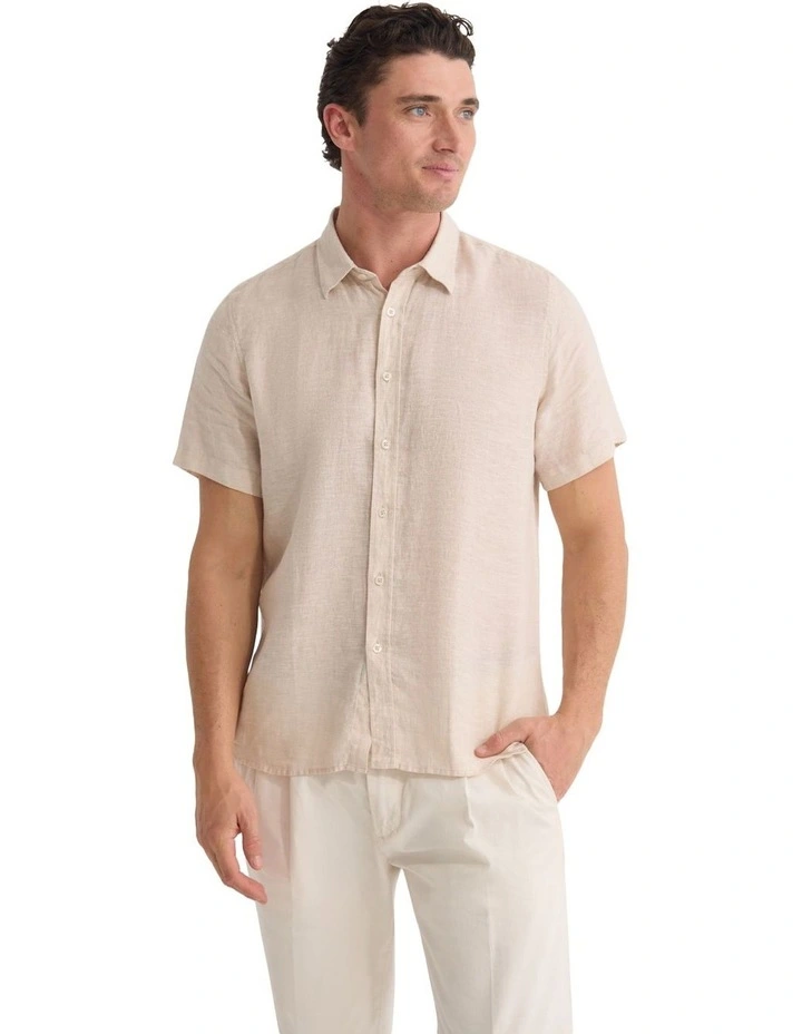 Leyton French Linen Short Sleeve Shirt in Natural image 5