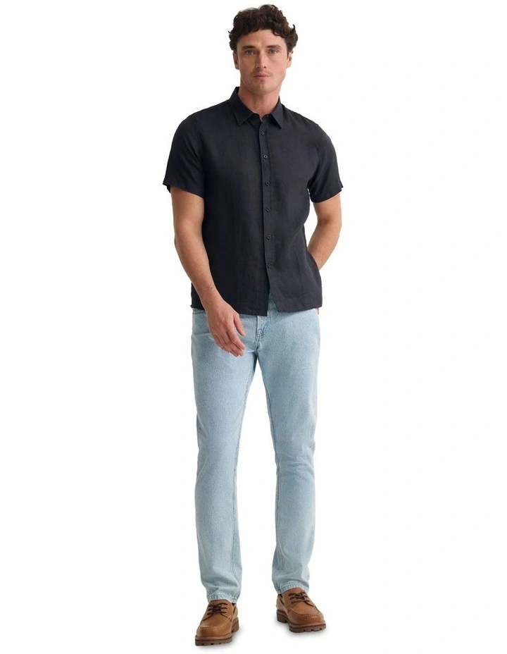 Leyton French Linen Short Sleeve Shirt in Black image 1