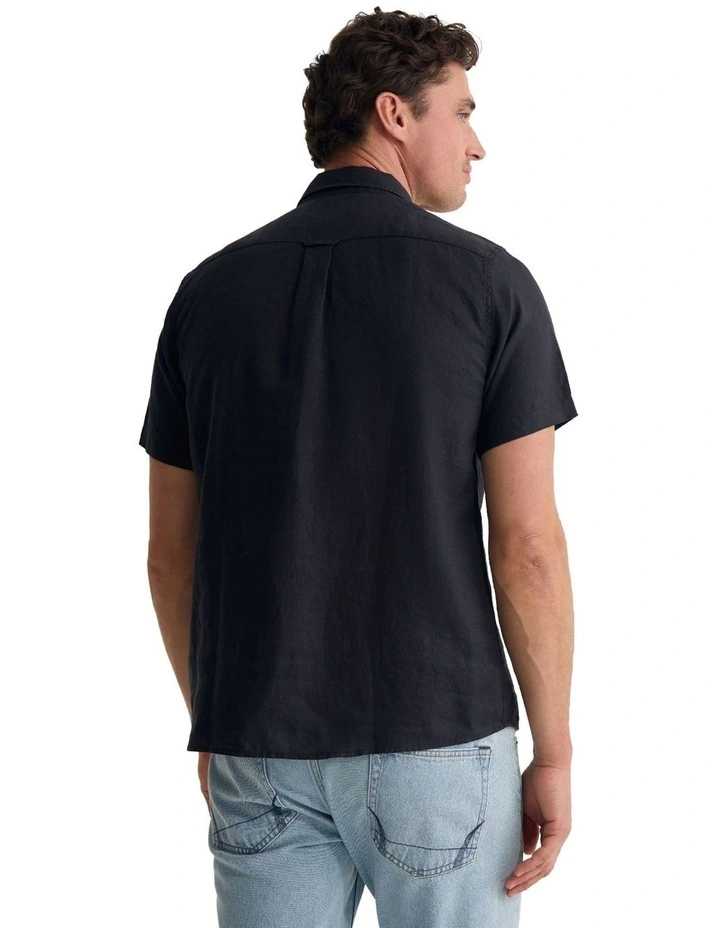 Leyton French Linen Short Sleeve Shirt in Black image 2