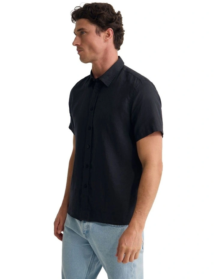 Leyton French Linen Short Sleeve Shirt in Black image 3