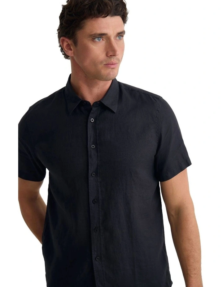 Leyton French Linen Short Sleeve Shirt in Black image 4
