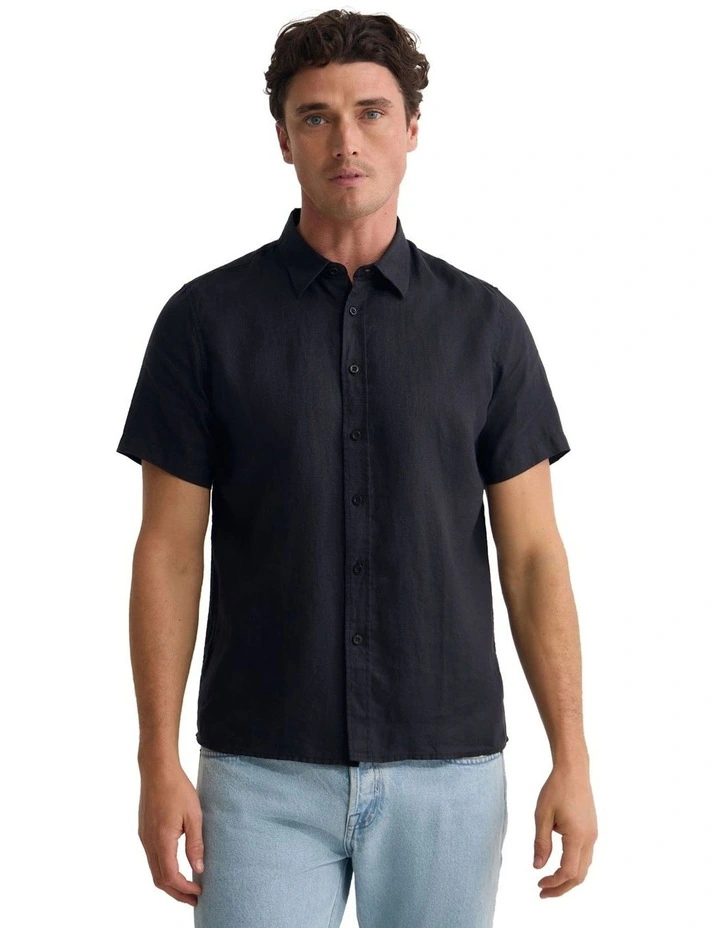 Leyton French Linen Short Sleeve Shirt in Black image 5