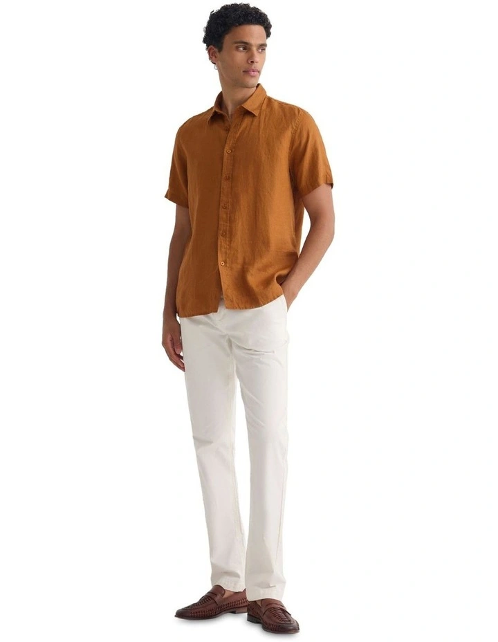 Leyton French Linen Short Sleeve Shirt in Rust image 1