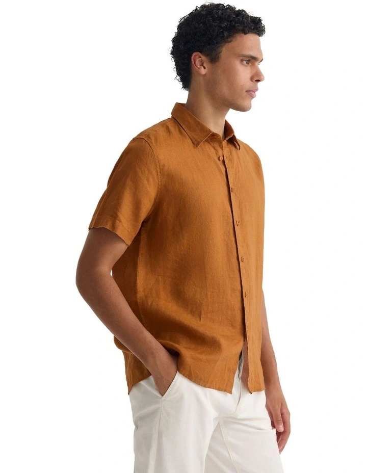 Leyton French Linen Short Sleeve Shirt in Rust image 3