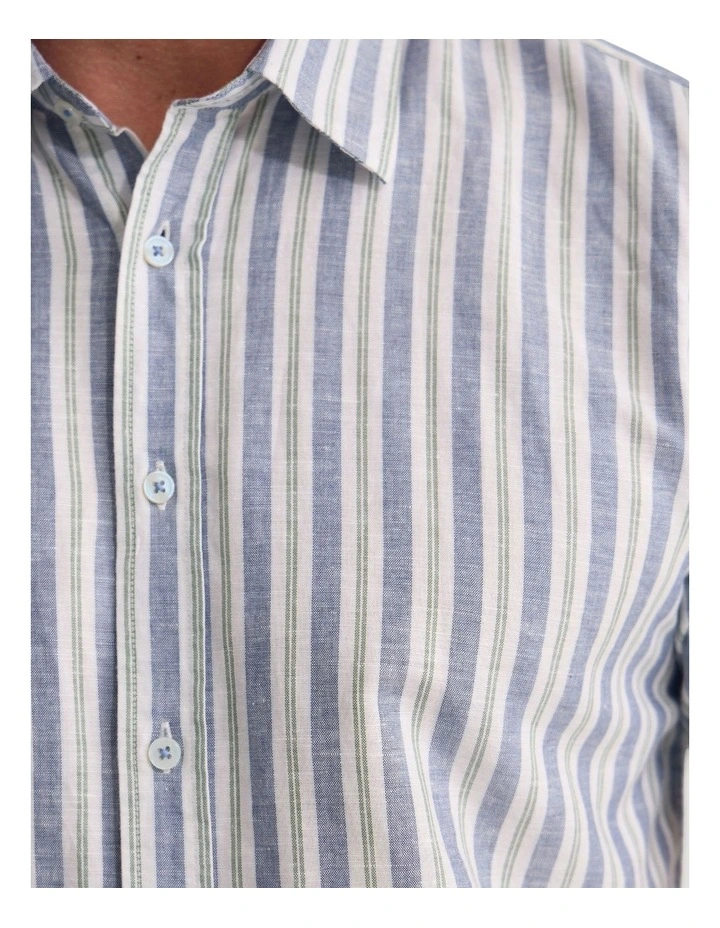 Leyton Short Sleeve Stripe Linen Shirt in Blue image 6