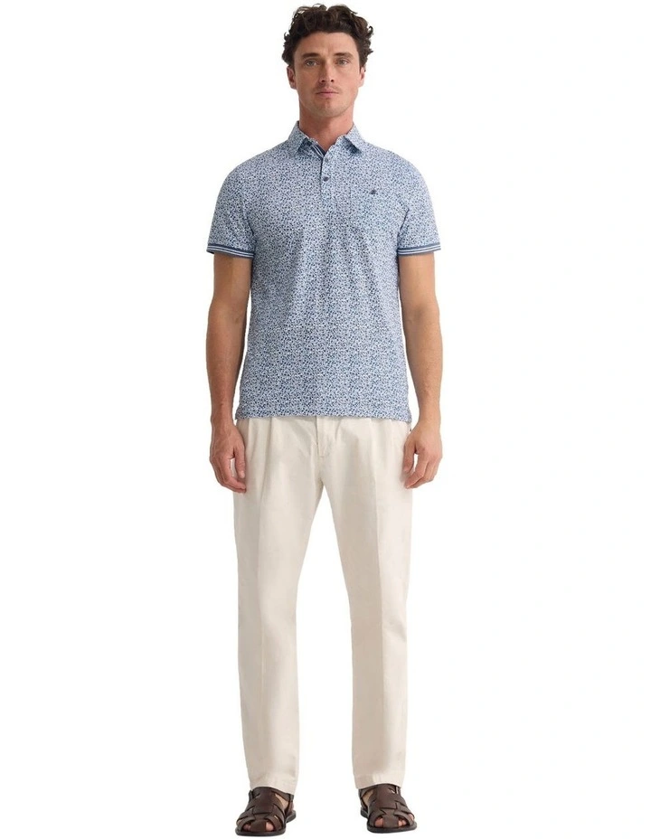 Milo Printed Jersey Polo Shirt in Blue image 1