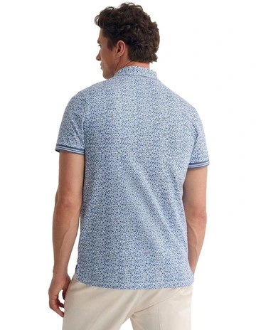 Milo Printed Jersey Polo Shirt in Blue