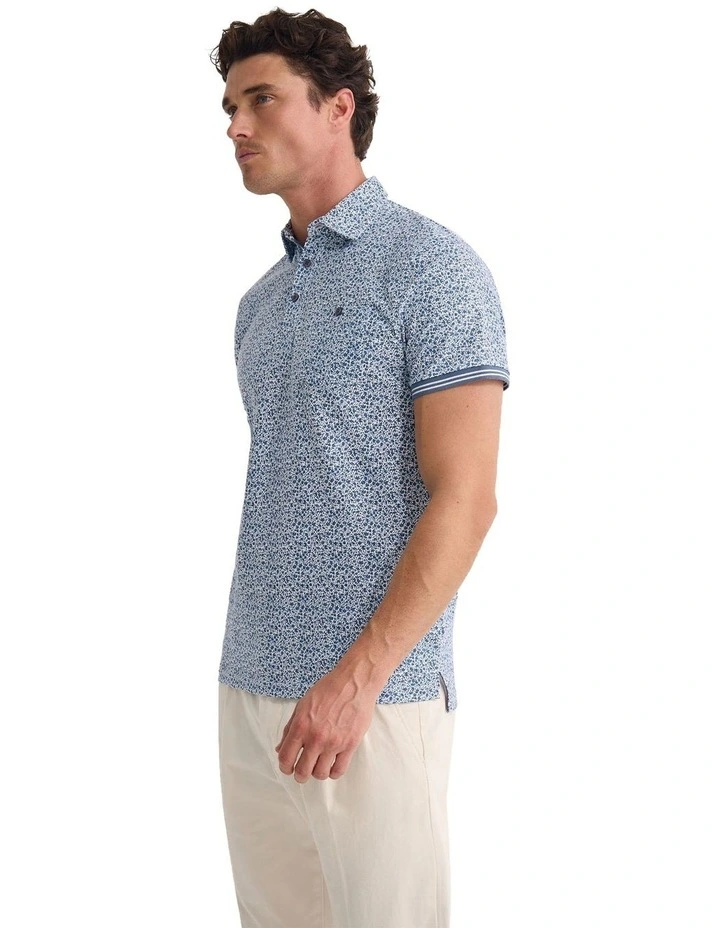 Milo Printed Jersey Polo Shirt in Blue image 3