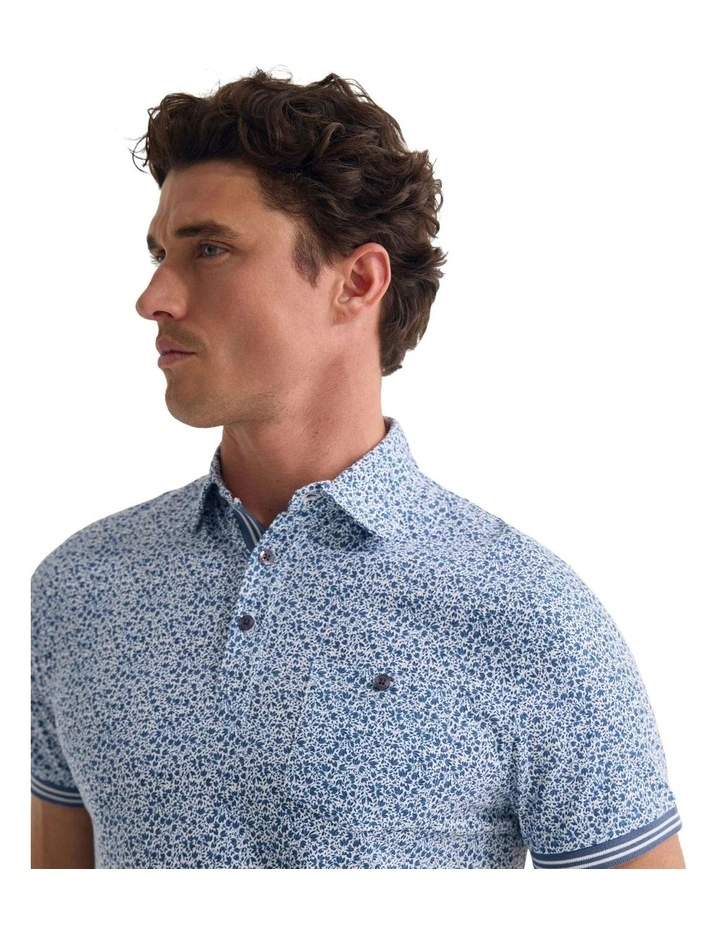 Milo Printed Jersey Polo Shirt in Blue image 4
