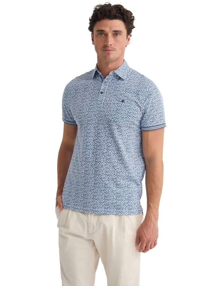 Milo Printed Jersey Polo Shirt in Blue image 5