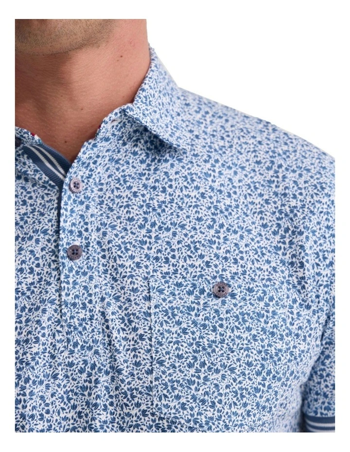 Milo Printed Jersey Polo Shirt in Blue image 6
