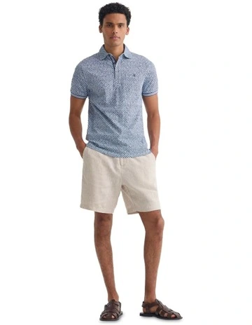 Milo Printed Jersey Polo Shirt With Pocket in Blue