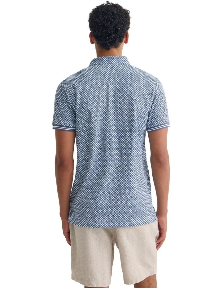Milo Printed Jersey Polo Shirt With Pocket in Blue image 2