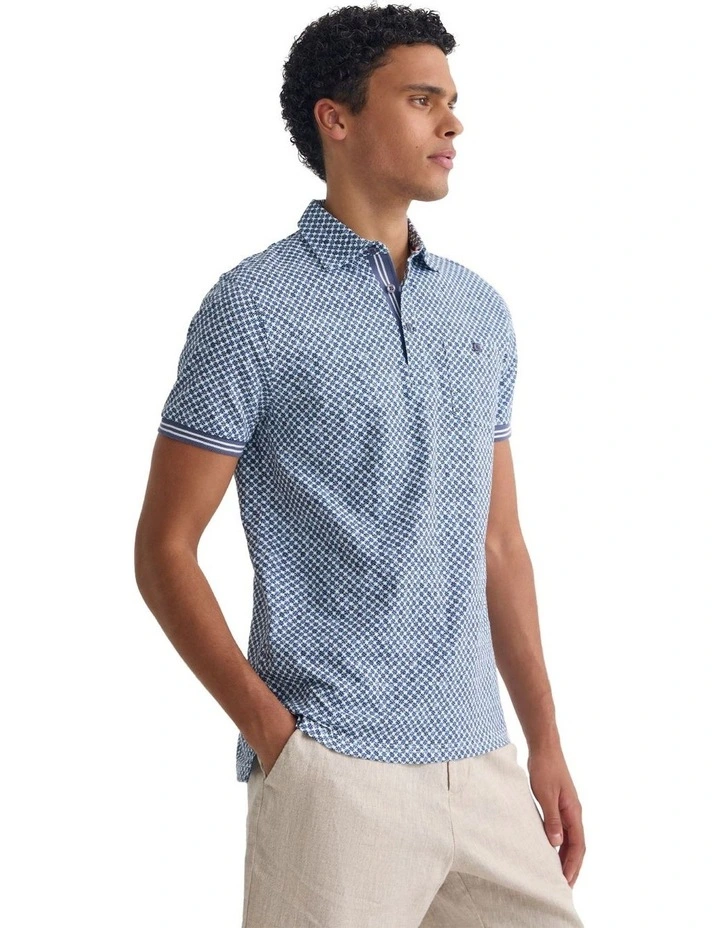 Milo Printed Jersey Polo Shirt With Pocket in Blue image 3