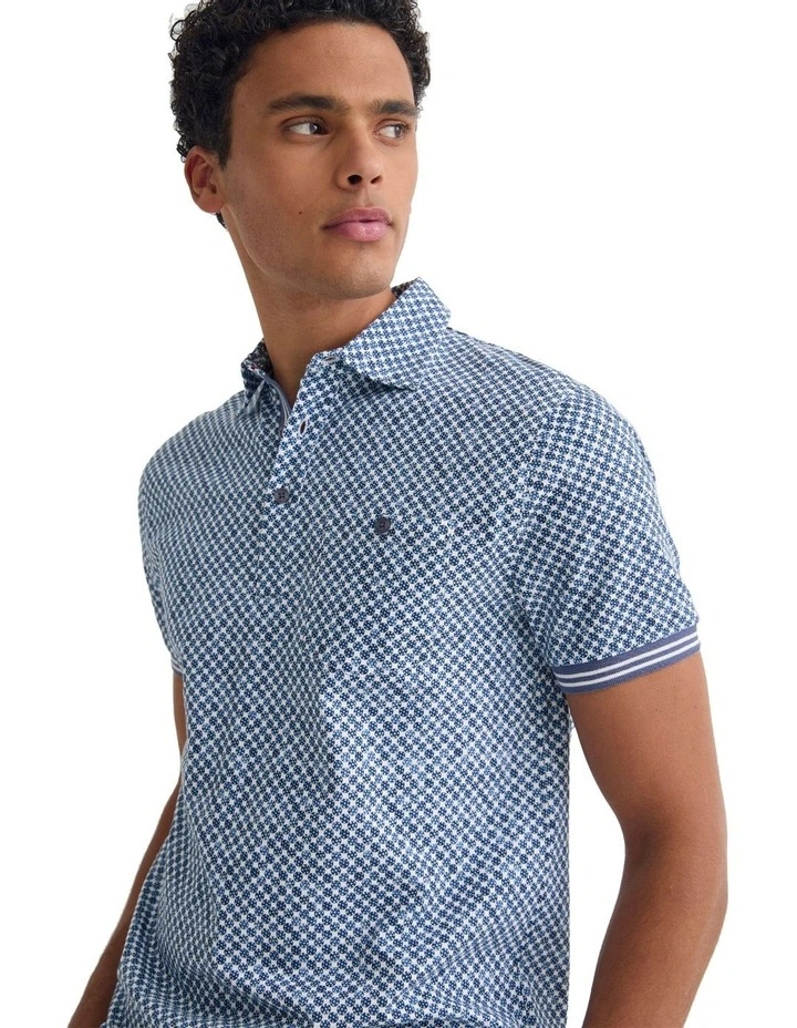 Milo Printed Jersey Polo Shirt With Pocket in Blue image 4