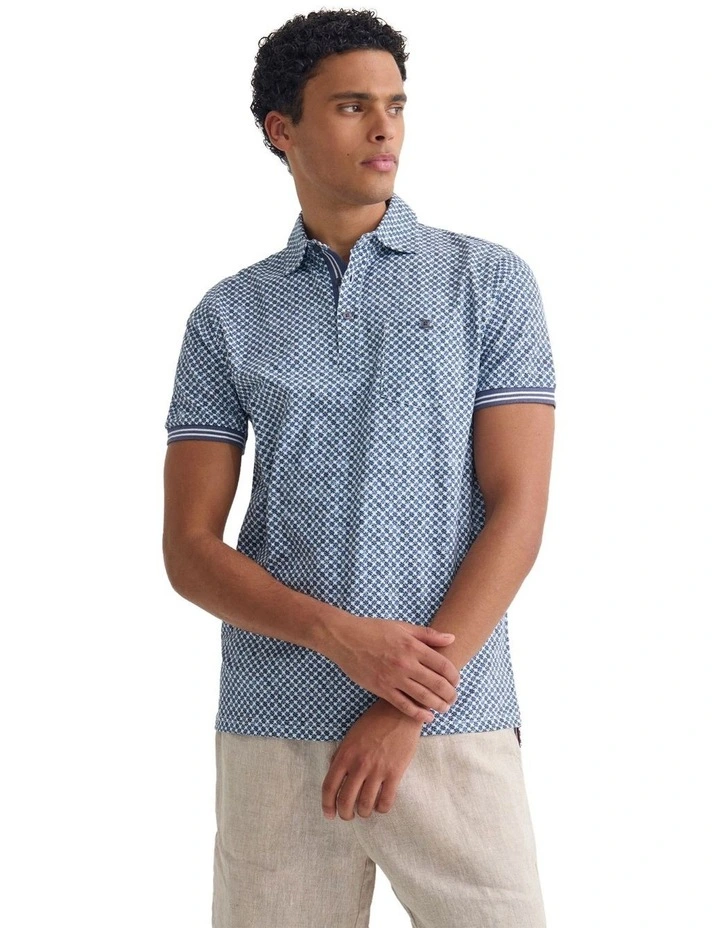 Milo Printed Jersey Polo Shirt With Pocket in Blue image 5