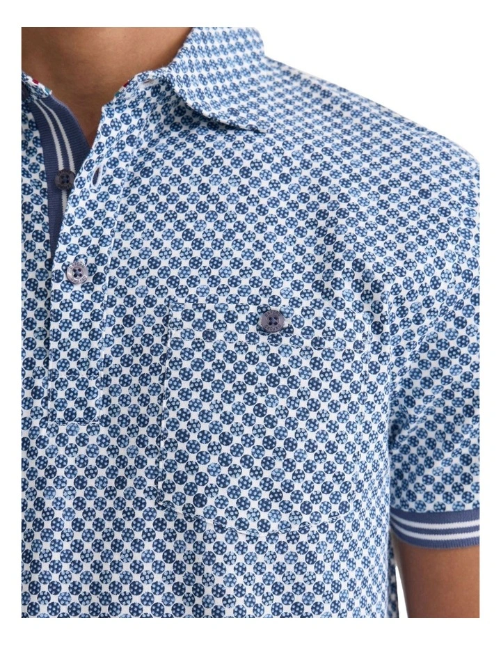 Milo Printed Jersey Polo Shirt With Pocket in Blue image 6