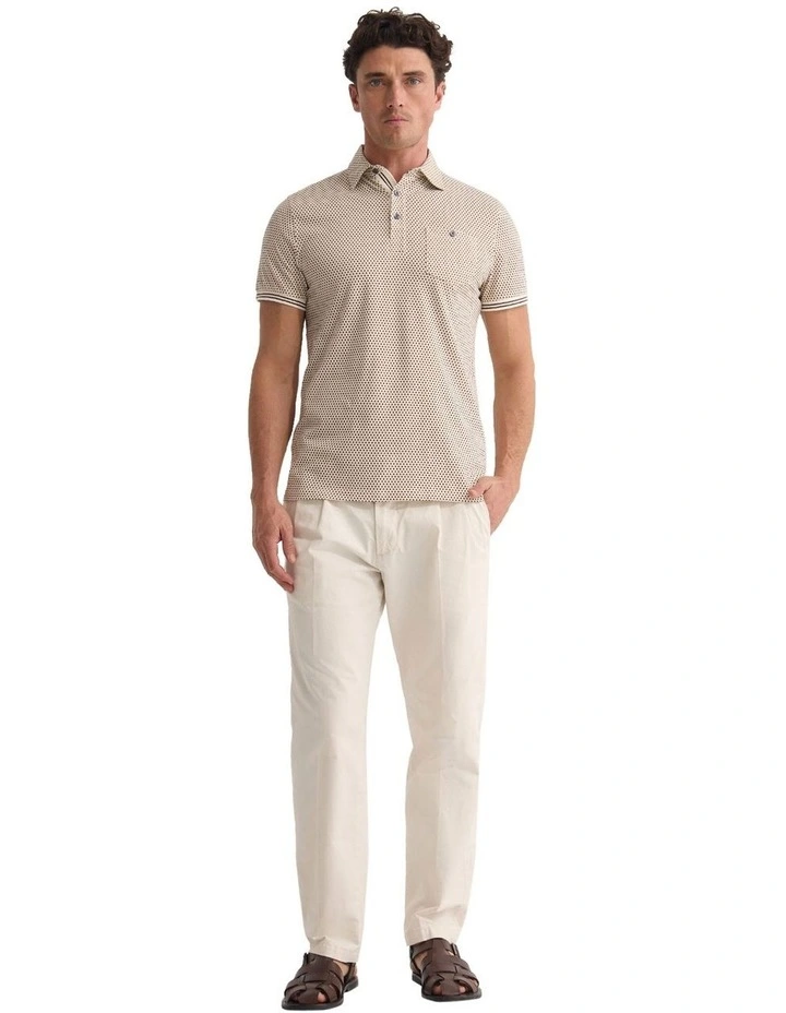 Milo Printed Jersey Polo Shirt with Pocket in Brown image 1