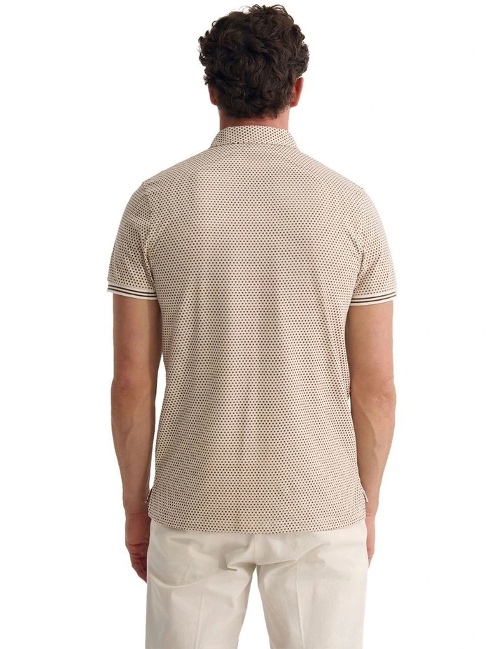 Milo Printed Jersey Polo Shirt with Pocket in Brown image 2