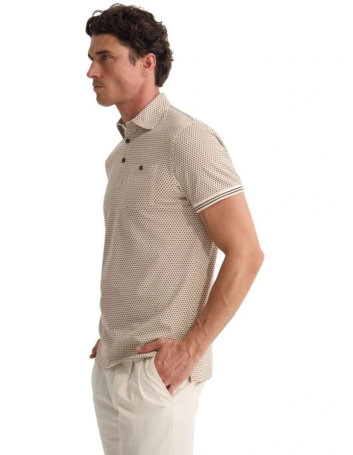 Milo Printed Jersey Polo Shirt with Pocket in Brown image 3