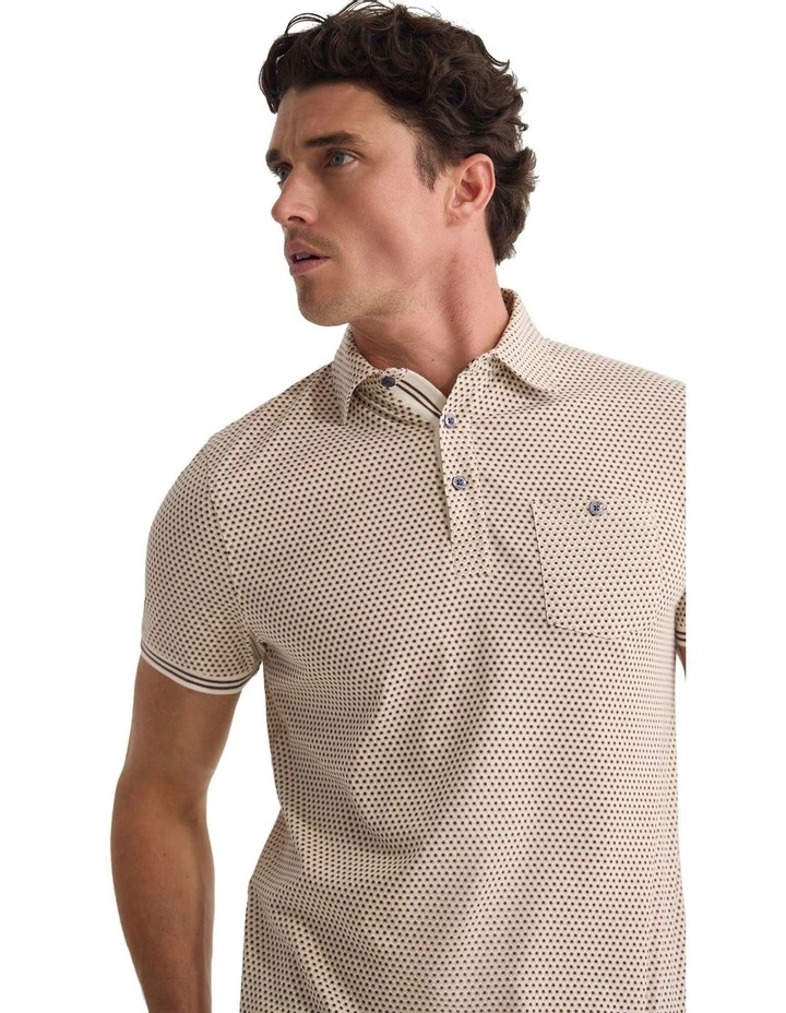 Milo Printed Jersey Polo Shirt with Pocket in Brown image 4